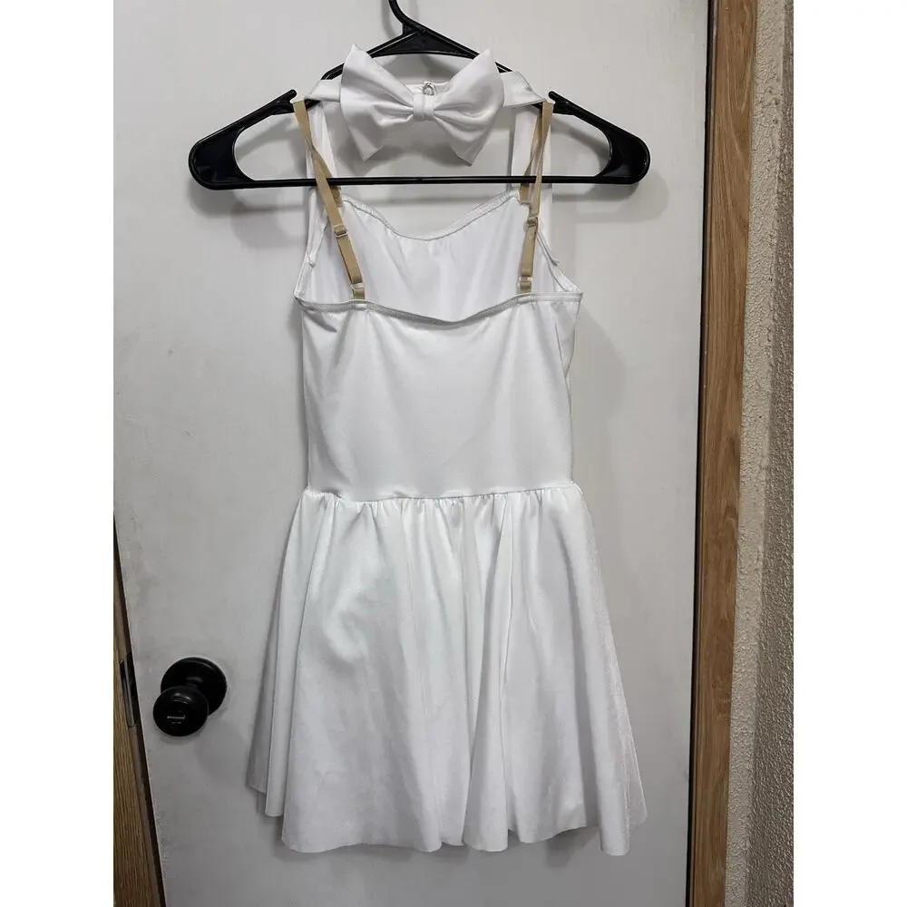 Weissman White Sweetheart Halter Basic Dress Bow (Style #12068) LC Large Child